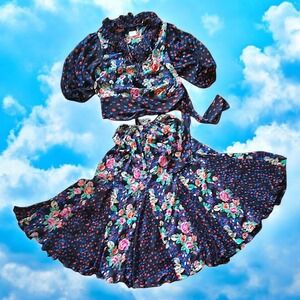 Vintage Diane Freis Dress Set Skirt & Top Very Full Hong Kong Georgette Sequins